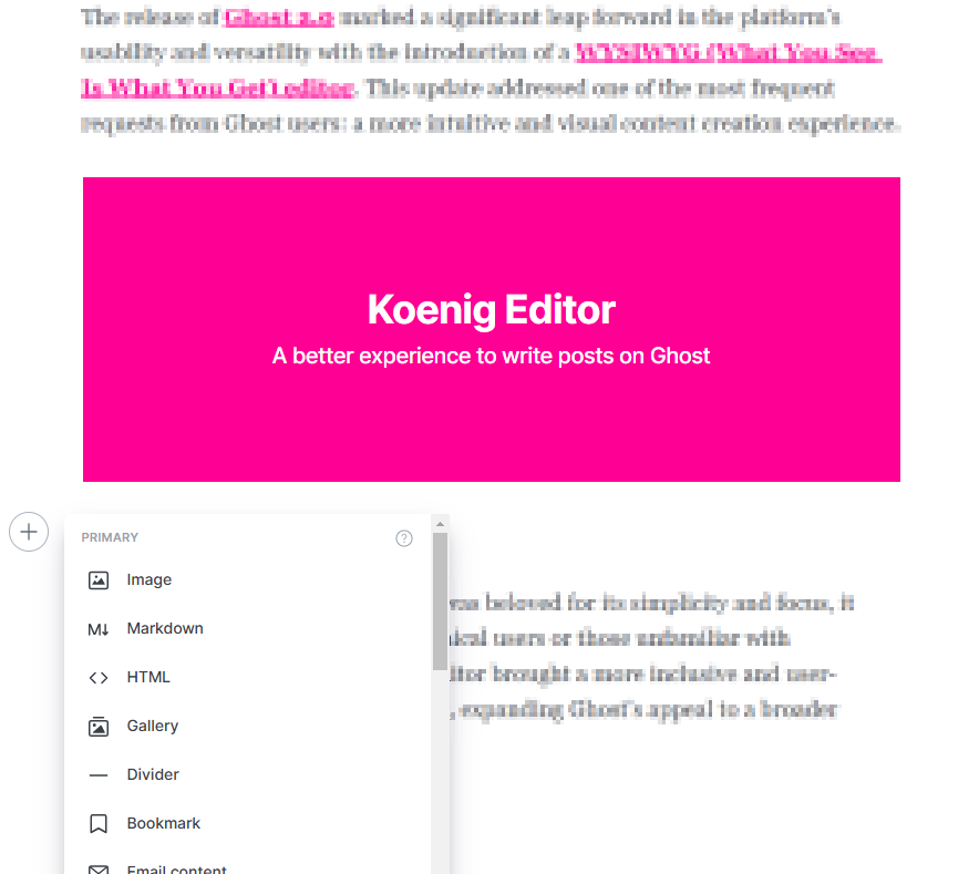 Koenig Editor in Ghost CMS