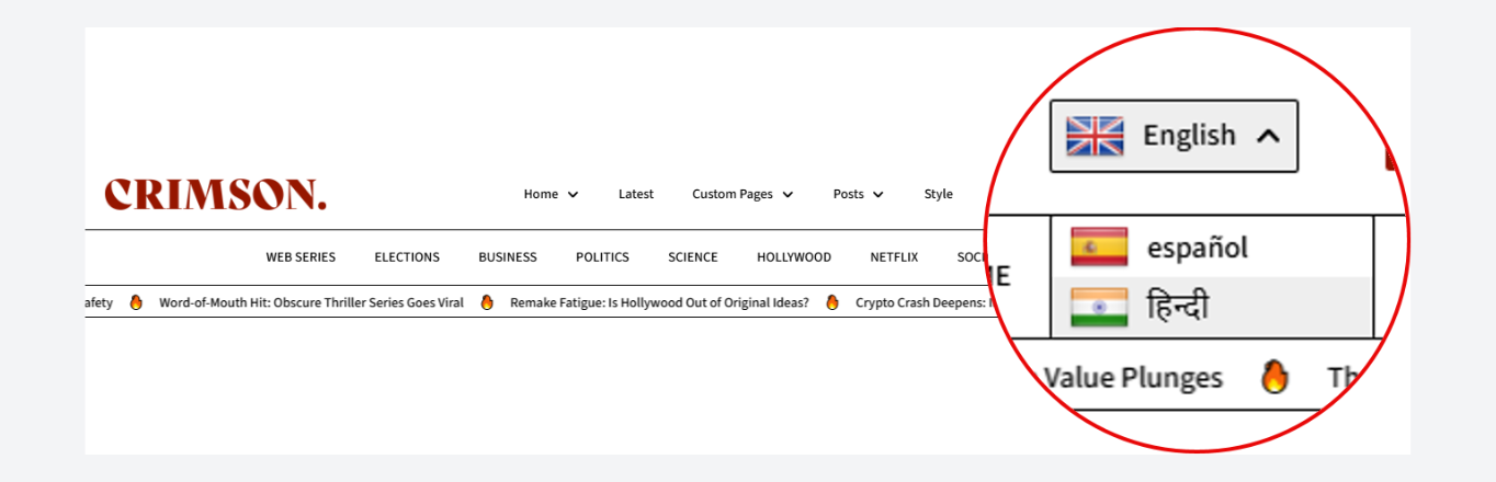 Language Switcher in Crimson Ghost Theme