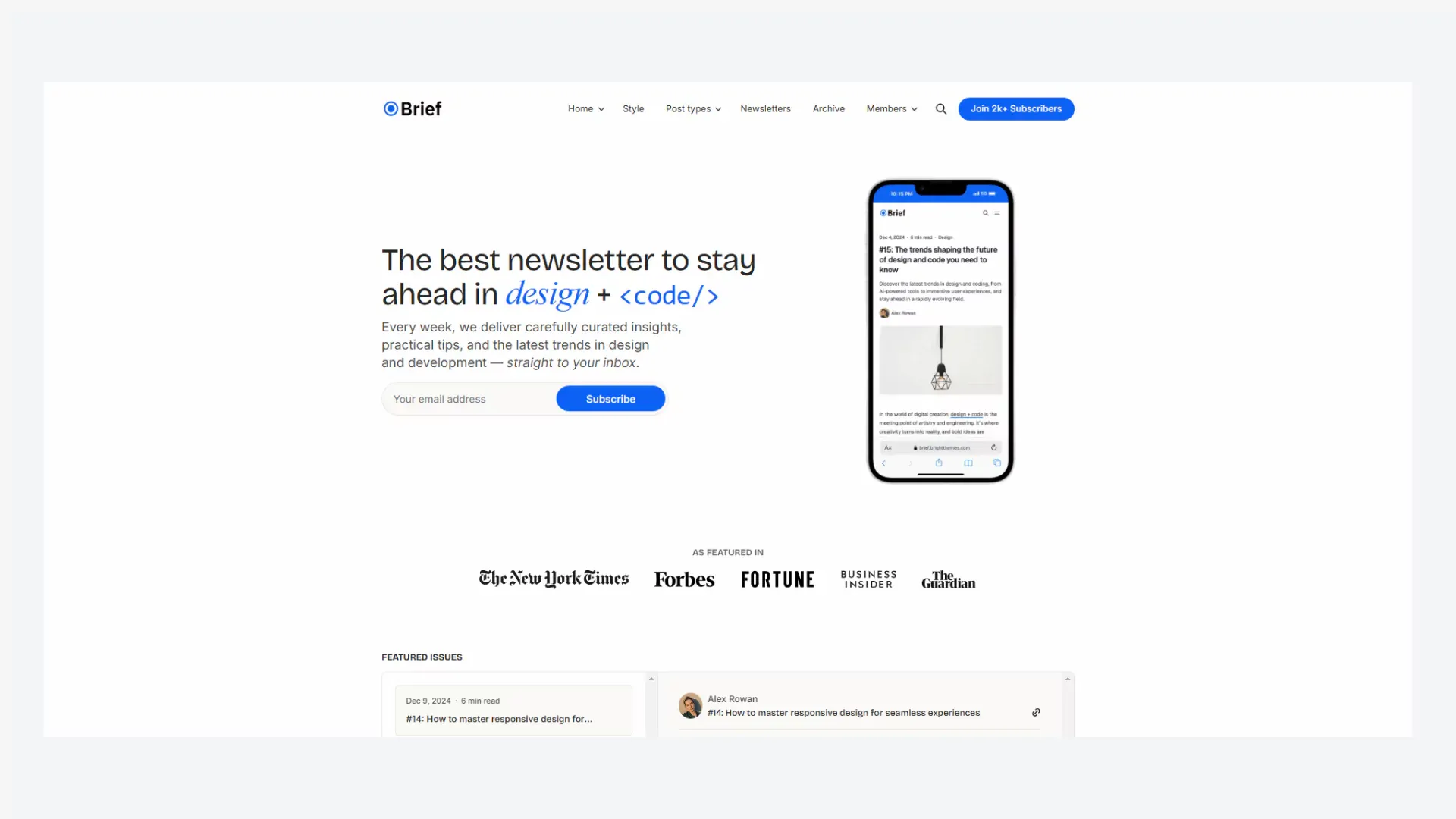 Brief Ghost CMS theme for sending Newsletters