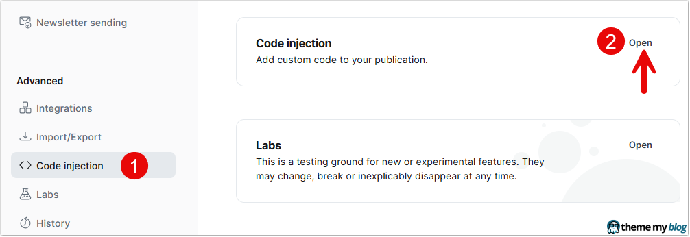 Open Code Injection in Ghost CMS