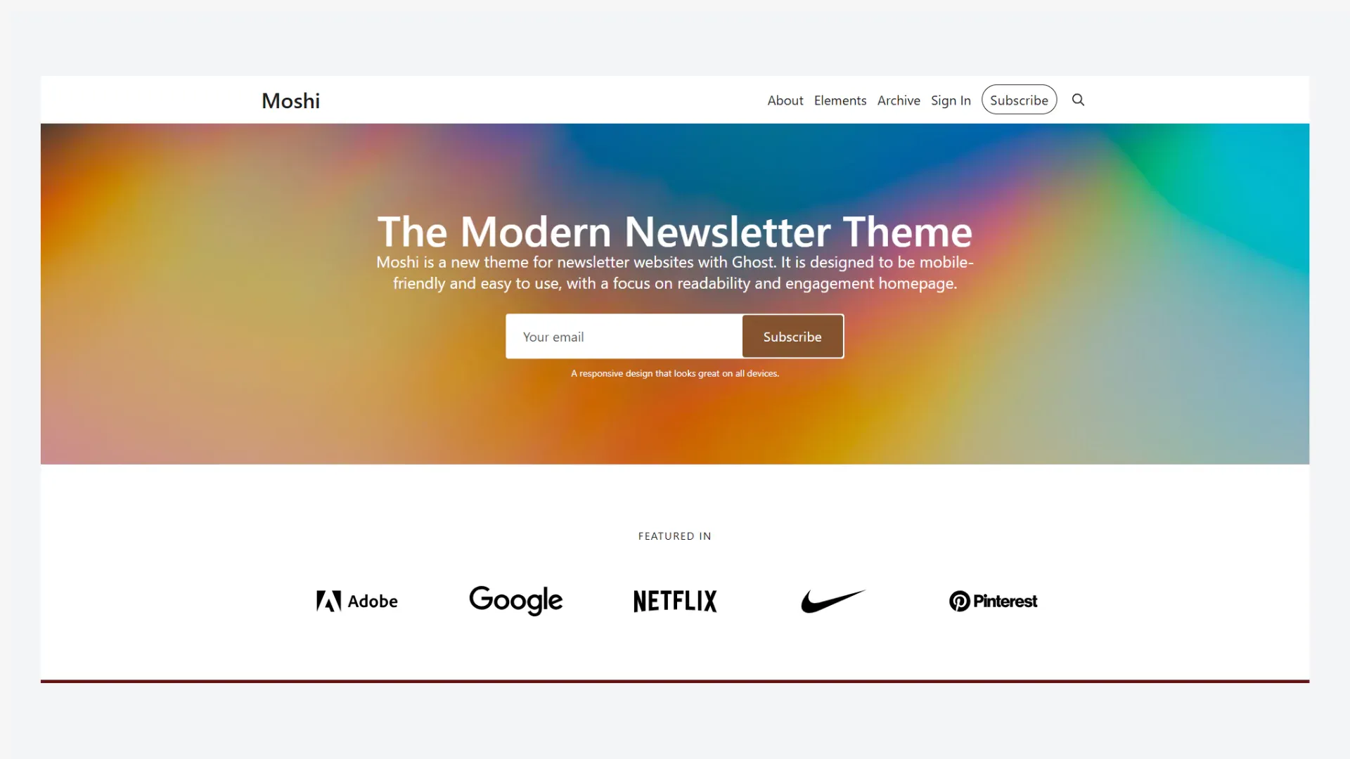 Moshi Ghost CMS theme for sending Newsletters