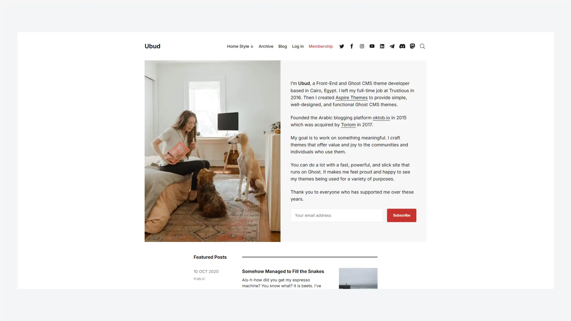 Ubud Ghost CMS theme for sending Newsletters